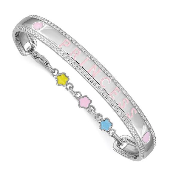Sterling Silver Beaded Multi-color Flowers & Hearts PRINCESS Chain Baby Bangle